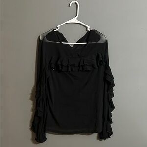 INC International Concepts Black Ruffle Top